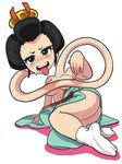  butt clothing covering covering_breasts female gashi-gashi humanoid japanese_clothing kimono lady_longnek tongue tongue_out undressing yo-kai_watch 