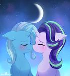  2016 blush crescent_moon duo equine eyes_closed female female/female feral floppy_ears friendship_is_magic hair hi_res horn long_hair mammal momomistress moon multicolored_hair my_little_pony night sky smile star starlight_glimmer_(mlp) starry_sky trixie_(mlp) two_tone_hair unicorn 