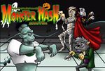  cape clothing dancing drac_(monster_mash) dracula food frank_(monster_mash) frankenstein fruit halloween holidays jack_o&#039;_lantern monster_mash mummy music pumpkin undead unknown_artist wolf_(monster_mash) wolfman 