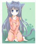 animal_ears barefoot blue_eyes blue_hair cat_ears kanon kayune_niu long_hair minase_nayuki pajamas solo tail very_long_hair 