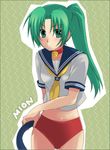  buruma green_hair higurashi_no_naku_koro_ni konno_rei lowres school_uniform solo sonozaki_mion 