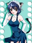  animal_ears blue_hair blush bow breasts brown_eyes cat_ears cat_tail catgirl choker cleavage dress elbow_gloves gloves happy lowres maid nekomimi sanada short_hair tail ufo_princess_valkyrie uniform 