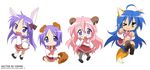  :3 animal_ears blonde_hair blue_eyes blue_hair blush catgirl glasses green_eyes hiiragi_kagami hiiragi_tsukasa izumi_konata lucky_star pink_hair purple_hair seifuku signed takara_miyuki twintails vector violet_eyes wink 