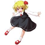  absurdres ahoge blonde_hair fang full_body highres mary_janes natsu_no_koucha open_mouth outstretched_arms red_eyes rumia shoes short_hair smile solo spread_arms touhou transparent_background 