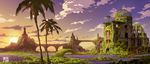  bad_id bad_pixiv_id bridge building cloud highres hiroshima hiroshima_peace_memorial landmark landscape long_image no_humans original overgrown palm_tree ruins scenery sky star sunset tokyogenso tree water wide_image 