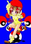  animal_ears cat_ears catgirl fang gloves lowres meowth nekomimi nyaasu personification pokemon pokemonmimi purple_eyes red_hair redhead short_hair violet_eyes 