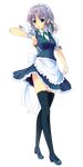  absurdres blue_eyes braid full_body highres izayoi_sakuya knife maid short_hair silver_hair solo standing supertie thighhighs touhou transparent_background 