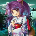  animal_ears blue_hair fox_ears foxgirl japanese_clothes kimono kitsunemimi lowres pink_eyes purple_hair 