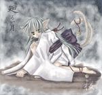  amber_eyes animal_ears bell cat_ears catgirl grey_hair japanese_clothes kimono long_hair nekomata nekomimi silver_hair white_hair yellow_eyes 