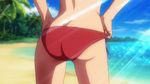  1girl adjusting_clothes adjusting_swimsuit amagami animated animated_gif ass beach bikini breasts female ocean side-tie_bikini solo swimsuit tanamachi_kaoru 