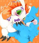  &lt;3 anthro blush butt digimon feral gomamon japanese_text looking_at_viewer looking_back mammal marine nekokagebevil pinniped rear_view scalie shy text translation_request veemon 