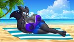  2016 absurd_res anjuneko anthro areola badgerben beach big_breasts breasts canine cleavage clothed clothing erect_nipples female fox hi_res huge_breasts hyper hyper_breasts mammal nipples seaside smile solo 