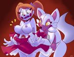  animatronic anthro assisted_exposure baby_(fnafsl) big_breasts bow breasts canine clothing dress duo female fox funtime_foxy_(fnafsl) hair human jailbait_knight machine makeup mammal nipples open_mouth pigtails pussy red_nose robot surprise 