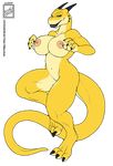  anthro athletic big_breasts big_butt breasts butt claws dragon eyelashes female green_eyes horn lips looking_at_viewer navel nipples nude piercing reptile scalie smile smirk solo spikes teeth walter_sache wide_hips yellow_skin 