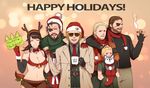  5boys amputee antlers big_boss bikini christmas cigar closed_eyes cup diamond_dog doll eli_(mgs) eyepatch hands_on_another's_shoulders happy hat kazuhira_miller metal_gear_(series) metal_gear_solid_v mug multiple_boys nagi_(siki2n) pantyhose petting quiet_(metal_gear) reindeer_antlers revolver_ocelot santa_hat smile spoilers swimsuit torn_clothes torn_legwear venom_snake 