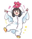  :d arms_up bird black_hair chicken chicken_costume dancing downscaled full_body mizuki_(pokemon) open_mouth plum!_(plumcea) pokemon pokemon_(game) pokemon_sm resized smile solo 