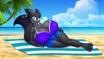  2016 absurd_res anjuneko anthro badgerben beach big_breasts breasts canine cleavage clothed clothing erect_nipples female fox hi_res huge_breasts hyper hyper_breasts mammal nipple_bulge nipples seaside smile solo 