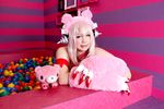  1girl asian breasts chouzuki_maryou cosplay headphones heart large_breasts nitroplus photo pink_hair plump solo super_sonico super_sonico_(cosplay) 