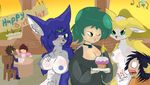  2016 4_fingers abs anthro big_breasts birthday black_nose blood blue_fur blue_hair blue_nipples blush breasts candle canine chamy_(character) clothed clothing cupcake day dialogue digital_media_(artwork) e-01_(artist) english_text female fire food fox fox_mccloud fur green_eyes green_hair grey_nipples hair human krystal m.l_(character) male mammal nintendo nipples nosebleed nude orange_fur party pussy simple_background sky smile star_fox sun teeth text thomas video_games white_fur zero_one_(character) 