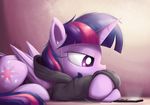  2016 bugplayer cutie_mark equine feathered_wings feathers female feral friendship_is_magic fur hair headphones horn lying mammal music_player my_little_pony purple_feathers purple_fur purple_hair solo twilight_sparkle_(mlp) winged_unicorn wings 
