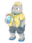  blue_eyes blue_hawaii blush closed_mouth clothed_pokemon crazy_straw cup drink drinking_glass drinking_straw flower food full_body gen_1_pokemon hand_in_pocket hawaiian_shirt hibiscus hisashino holding holding_cup ice ice_cream ice_cream_float ice_cube looking_to_the_side machop navel no_humans pokemon pokemon_(creature) sandals shirt short_sleeves shorts simple_background smile standing stomach tropical_drink unbuttoned unbuttoned_shirt white_background 