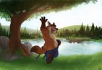  2016 anthro canine dead_stray_bear_(artist) disney fox gideon_grey lagomorph male mammal outside river solo water zootopia 