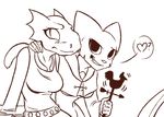  &lt;3 2014 ? anthro argonian black_and_white blush cat clothed clothing duo ear_frills feline female frill katia_managan khajiit mammal monochrome oblivion plagueofgripes prequel quill-weave scales scalie simple_background smile the_elder_scrolls video_games weathervane white_background 