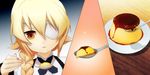  blazblue blonde_hair braid es_(xblaze) eyepatch fingernails food highres higuchi_konomi orange_eyes pudding single_braid solo spoon xblaze xblaze_lost:_memories 