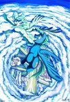  blue_eyes blue_feathers blue_hair day detailed_background duo equine eyelashes feathered_wings feathers female feral flying hair hooves jowybean male mammal my_little_pony nude open_mouth outside pegasus sky smile teeth tongue wings 