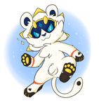  action_pose anthro anus balls blush cub feline flaccid front_view grin looking_at_viewer male mammal nintendo oob pawpads penis perineum pok&eacute;mon solgaleo solo uncut video_games young 