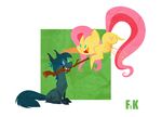  blue_eyes blue_hair cutie_mark duo equine female feral fluttershy_(mlp) fluttershythekind flying friendship_is_magic fur hair mammal my_little_pony nude open_mouth pegasus pink_hair sitting smile stick teeth tongue wings yellow_fur 