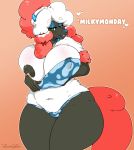  absurd_res anthro arnachy big_breasts breasts canine dog female hi_res lactating mammal milk poodle solo thick_thighs voluptuous wide_hips 