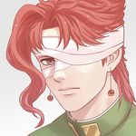  bandage_over_one_eye earrings face gakuran jewelry jojo_no_kimyou_na_bouken kakyouin_noriaki lanxjourney lowres male_focus portrait purple_eyes red_hair school_uniform solo stardust_crusaders 