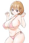  belly bikini breasts brown_eyes brown_hair cleavage clenched_hands hair_ornament hairclip large_breasts looking_at_viewer micro_bikini narusawa_ryouka navel occultic;nine onsoku_maru pink_bikini short_hair side-tie_bikini simple_background skindentation smile smirk solo swimsuit thighs white_background 