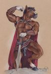  animal_genitalia animal_penis anthro armor armpits athletic balls bracers cape clothed clothing equine equine_penis flaccid flexing harness hi_res hooves horse looking_at_viewer male mammal medial_ring melee_weapon neverwolf nipples no_underwear pecs pencil_(artwork) penis pinup pose skirt solo standing step_pose sword tattoo topless traditional_media_(artwork) warrior weapon 