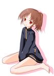  1girl bare_legs barefoot bottomless female long_sleeves naked_track_jacket no_panties no_pants nude saki solo takakamo_shizuno 