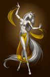  2016 anthro breasts clothed clothing decoration detailed_background equine female fur hair horn horse jewely mammal nipples nude quillu red_eyes simple_background solo unicorn white_hair 