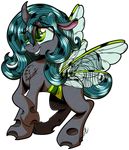  2016 alpha_channel changeling curved_horn eyelashes fan_character female feral fur gray--day green_eyes grey_fur hooves horn insect_wings my_little_pony simple_background smile solo standing teeth transparent_background wings 