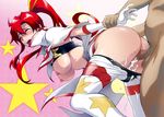  1boy 1girl areolae ass bent_over blush breasts breasts_outside censored eyes_closed hanging_breasts konkitto long_hair nipples open_mouth penis ponytail red_hair sex tagme tengen_toppa_gurren_lagann vaginal yoko_littner 
