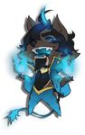  anthro canine chibi clothed clothing demon facial_hair goatee horn hybrid looking_at_viewer magic male mammal nlr_domain open_mouth smile solo standing 