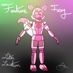  2016 ambiguous_gender animatronic anthro black_nose bow_tie canine dashiathebunny eyebrows five_nights_at_freddy&#039;s fox freckles funtime_foxy_(fnafsl) fur girly hair_tuft lipstick machine mammal multicolored_fur nails open_mouth robot sharp_teeth signature simple_background sister_location solo teeth video_games white_fur yellow_eyes 