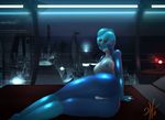  2016 alcohol alien amphibian anthro areola bed beverage big_breasts blue_skin breasts butt city detailed_background digital_media_(artwork) female fin fish helium2 hi_res hylotl looking_at_viewer marine multi_eye nipples nude pussy red_eyes scalie smile solo starbound third_eye undersea video_games water webbed_feet webbed_hands wine 