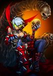  cape chain genderswap genderswap_(mtf) glowing glowing_eyes green_eyes highres image_comics ryuusei_(mark_ii) skull solo spawn spawn_(spawn) spikes throne white_hair 