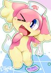  anthro audino blush clothing clyndemoon condom female hat looking_at_viewer nintendo nude nurse_hat one_eye_closed open_mouth panties pok&eacute;mon pussy solo underwear video_games wink 