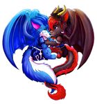  alpha_channel anthro blue_eyes blue_fur canine chibi chibity clothed clothing cuddling cute dragon duo entwined_tails eyes_closed female fur hi_res horn jewelry love male male/female mammal membranous_wings nlack_fur pawpads paws pendant raya_the_wolfdragon red_fur romantic_couple simple_background transparent_background white_fur wings wolf wolfdragon zyroth 