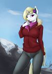  2016 anthro anthrofied blonde_hair clothed clothing d-lowell equine fan_character female flower fully_clothed hair hi_res horn looking_at_viewer mammal my_little_pony outside plant scarf solo unicorn 