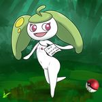  2016 big_butt breasts butt digital_media_(artwork) english_text female feral flora_fauna humanoid looking_at_viewer mammal nintendo nude open_mouth pink_eyes plant pok&eacute;mon pussy shaming smile solo steenee text thick_thighs video_games wide_hips zekromlover 