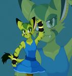  2016 anthro blush breasts carol_tea clothed clothing dress feline female fingerless_gloves freedom_planet fur gloves green_eyes green_fur mammal mok-axe slit_pupils solo video_games wildcat 