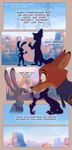  anthro canine clothed clothing comic disney female fox green_eyes hi_res judy_hopps lagomorph littlepolka male mammal nick_wilde purple_eyes rabbit text zootopia 