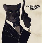  007 black_fur feline fur green_eyes gun handgun inner_ear_fluff looking_at_viewer male mammal panther pistol ranged_weapon ritwell silencer solo tuxedo weapon whiskers 